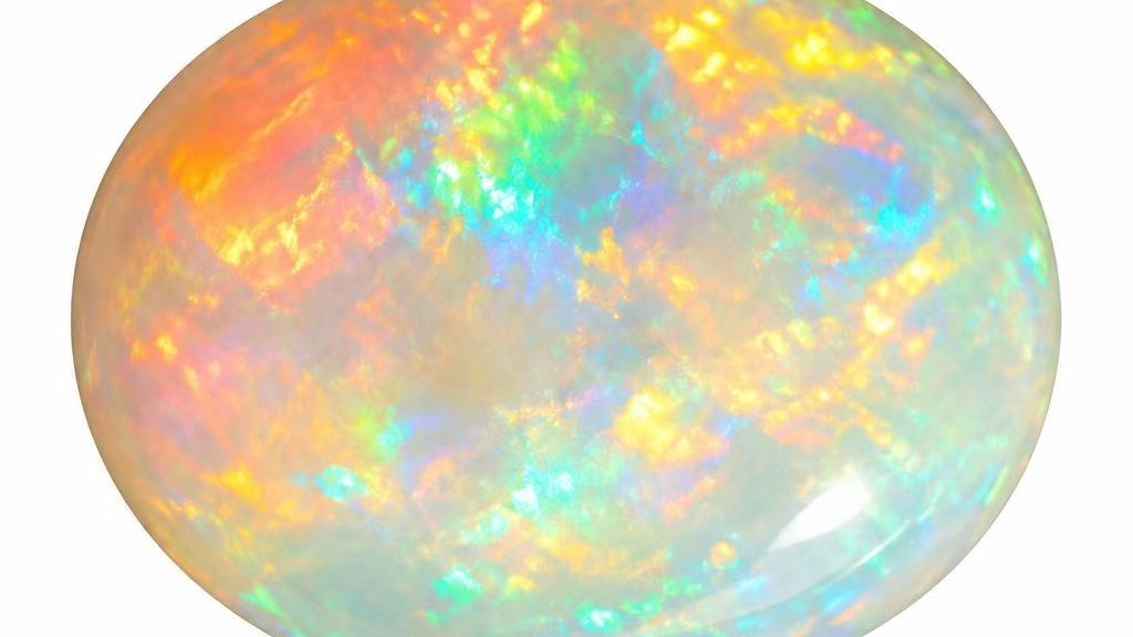 Australian white opal displaying vibrant orange, yellow, green and blue play-of-colour